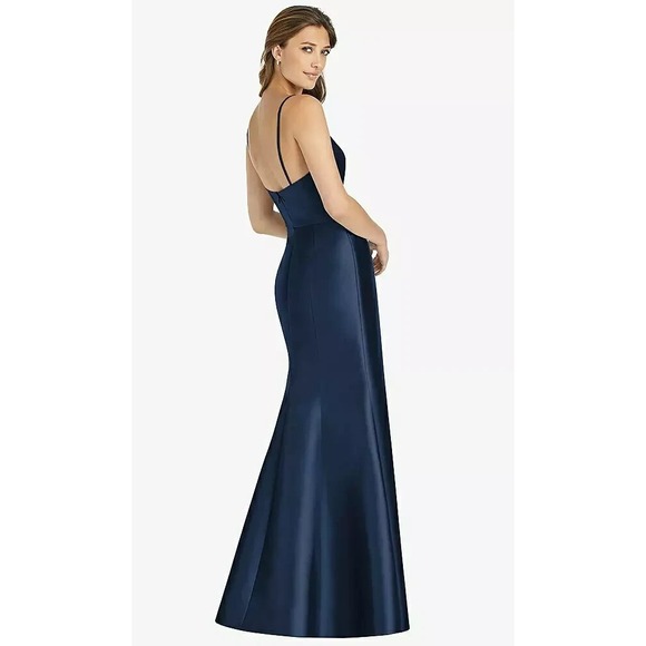 Alfred Sung Maxi Length Spaghetti Strap Mermaid Dress In Midnight Navy Size 10R - Picture 10 of 11